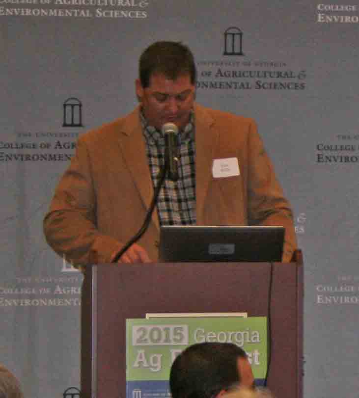 UGA agricultural economist Kent Wolfe, director of the Center for Agribusiness and Economic Development, presents on the future of cattle prices in Georgia at the 2015 Georgia Ag Forecast.