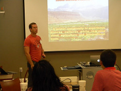Chris Reynolds, an agribusiness major in the UGA College of Agricultural and Environmental Sciences, presents on his horticultural internship in Morocco during summer 2015. Reynolds is an International Certificate Student and presented at the inaugural international agriculture certificate students night.