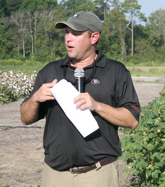 Jared Whitaker speaks during the UGA Cotton and Peanut Field Day in Tifton.