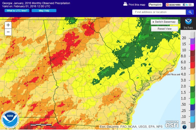 Although January was drier than normal across the state, some areas of Georgia, specifically Atlanta and Alma, received more rain than normal.