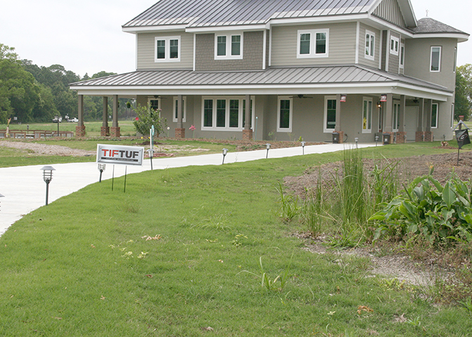 'TifTuf' turfgrass is planted in front of the Future Farmstead on the UGA Tifton Campus Conference Center.