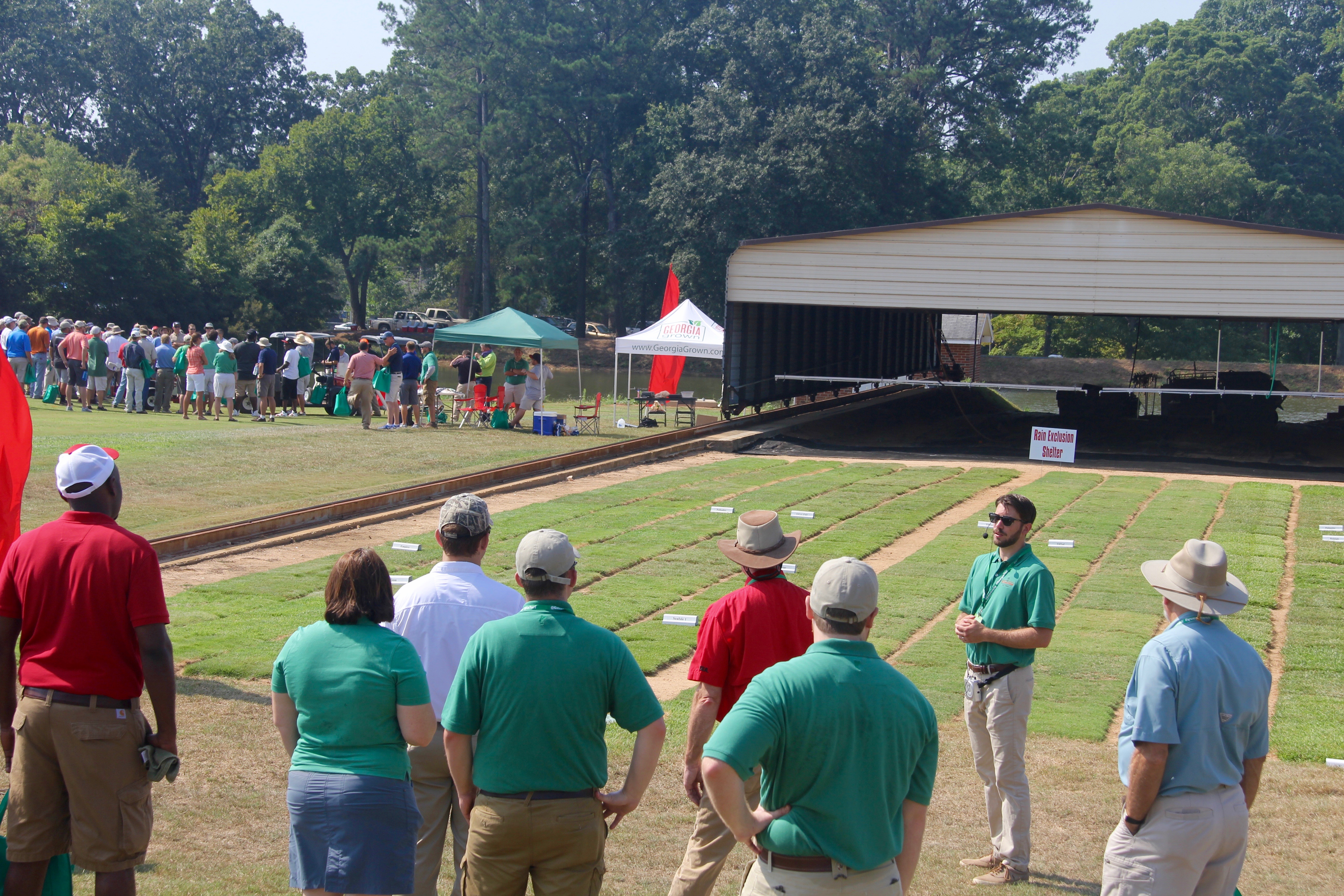 Assistant Professor David Jespersen is shown sharing the results of a UGA research project that evaluated the drought tolerance of four turfgrass species during UGA's Turfgrass Field Day at UGA-Griffin..