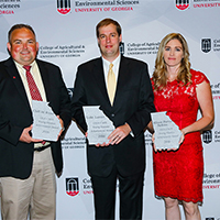 Cliff Riner, coordinator of the Vidalia Onion and Vegetable Research Center; Luke Lanier, assistant vice president of Metter Bank and Allison Perkins, UGA Cooperative Extension 4-H and youth development agent for Bartow County received CAES Young Alumni Achievement awards.