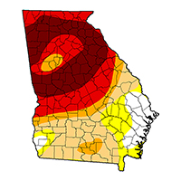 As of Dec. 27, 2016, this map of Georgia shows areas that are experiencing abnormally dry or drought conditions, according to the U.S. Drought Monitor. Image credit: USDA Drought Monitor.