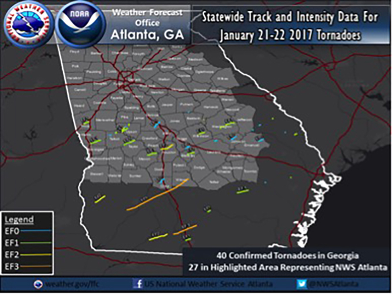 More than 40 tornados touched down in Georgia between Jan. 21-23.