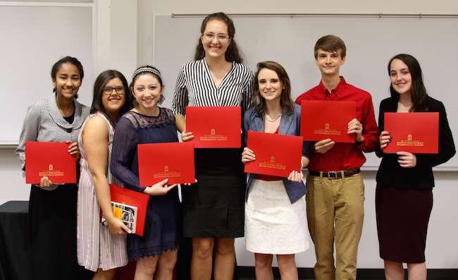 The inaugural class of the Pike County High School STEM Academy at the University of Georgia Griffin Campus included (l-r) Talisa Watts, Megan Pitts, Nikki Dodson, Taylor Thomas, Abigail Chasteen, Dylan Blohm and Courtney Bagwell.