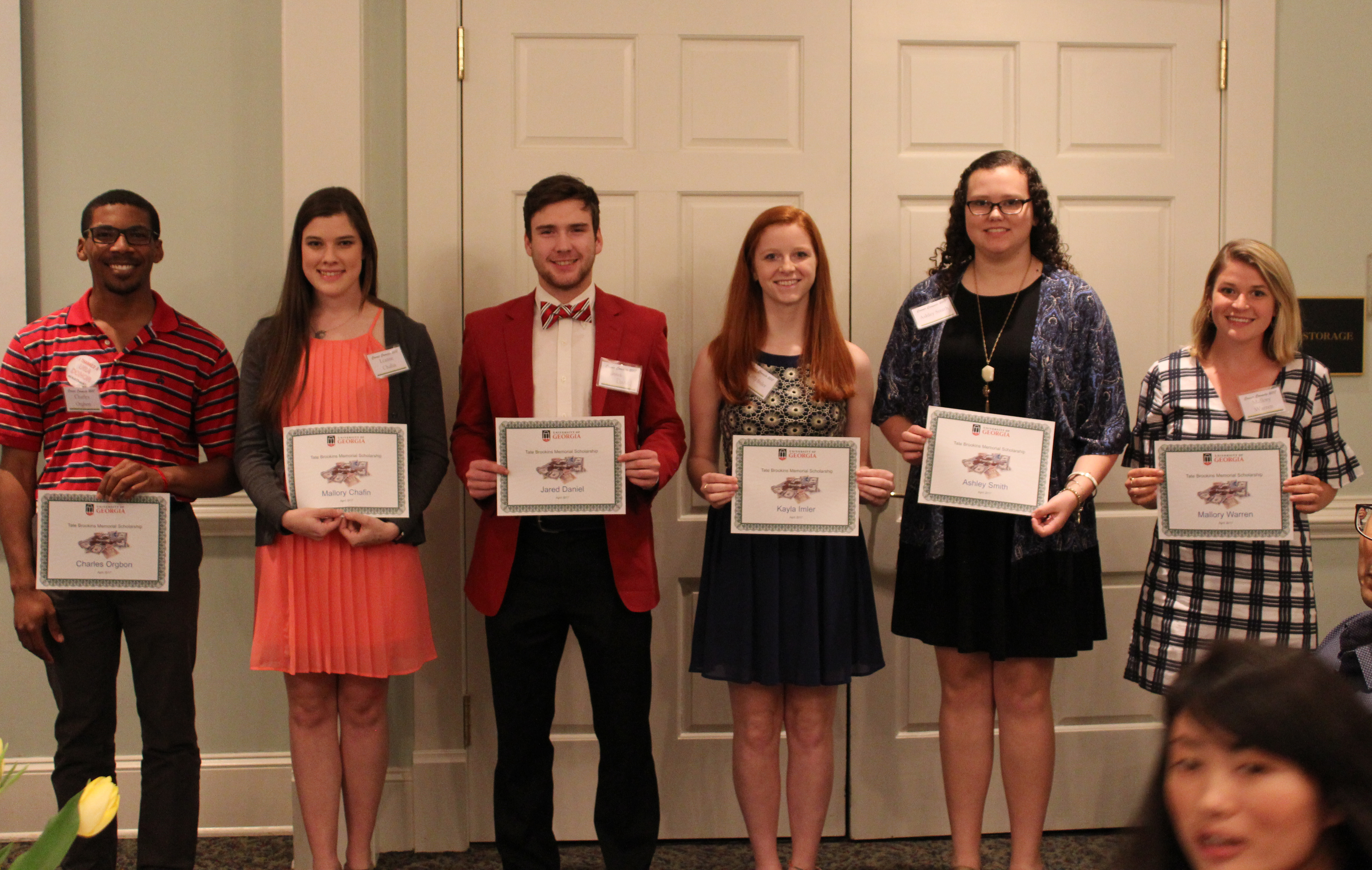 The Department of Agricultural and Applied Economics awarded 30 scholarships for 2017-2018. From left, recipients include Charles Orgbon, Mallory Chafin, Jared Daniel, Kayla Imler, Ashley Smith and Mallory Warren.