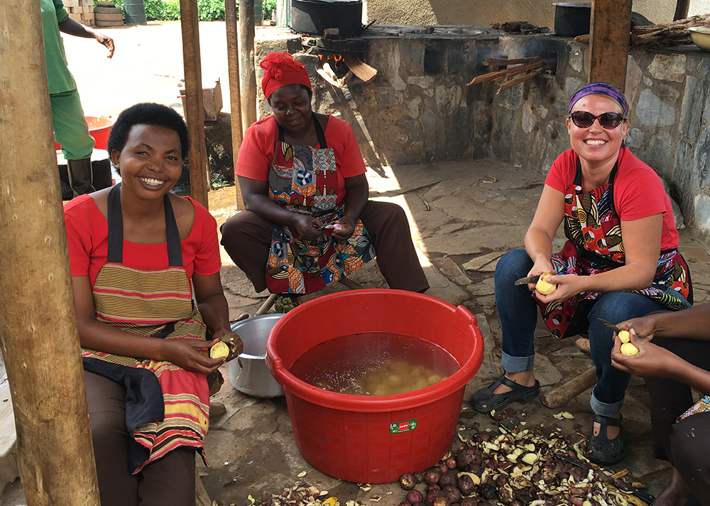 Janice Giddens, a 2005 recipient of the CAES Certificate in International Agriculture, works with families in Rwanda through Gardens for Health International.