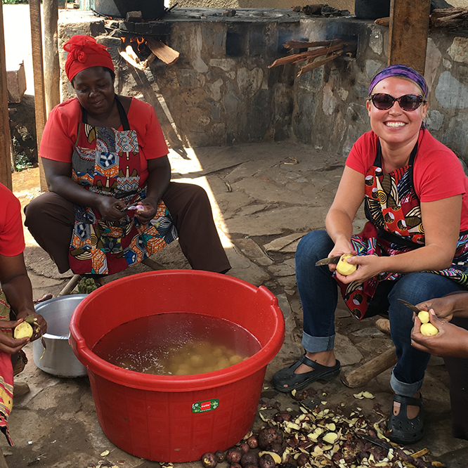 Janice Giddens, far right, is a 2005 recipient of CAES administered Certificate in International Agriculture and a degree in dietetics and consumer food from the UGA College of Family and Consumer Sciences and now works with families in Rwanda with Gardens for Health International.