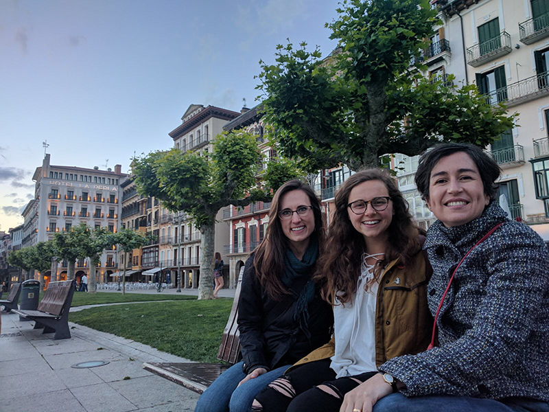 University of Georgia College of Agricultural and Environmental Sciences Director of Experiential Learning Amanda Stephens, CAES undergraduate student Abigail Pierce and CAES Associate Professor of Agricultural and Applied Economics Susana Ferreira celebrate the first semester of successful student exchange with Universidad Publica de Navarra in Pamplona, Spain.