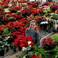 Students in University of Georgia College of Agricultural and Environmental Sciences Horticulture 4070 Greenhouse Management class pose with their bumper crop of poinsettias.