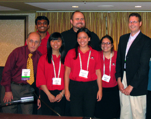 The winning University of Georgia team stand with professor Rob Shewfelt, far left, and assistant professor Ron Pegg. They are, left to right, Amudhan Ponrajan, Winnie Lim, George Cavender, Jessica Highsmith and Kathryn Acosta.