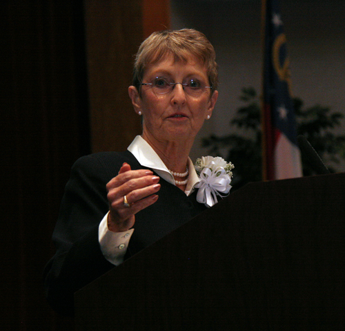 Jean Kinsey, a professor at the University of Minnesota, gives the 2010 D.W. Brooks Lecture on "Feeding Billions: Local Solutions or Global Distribution" in Athens, Ga.