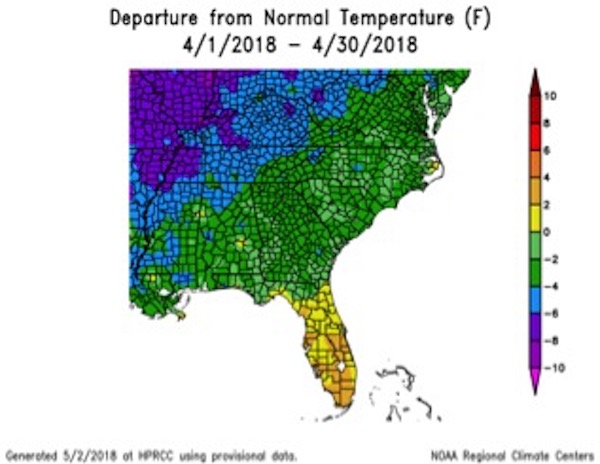 Temperatures in April were about 2 to 4 degrees below normal across the state.