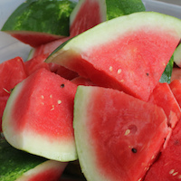 A cold slice of Georgia-grown watermelon is a natural snack for a hot summer day. University of Georgia food safety specialists say that once a melon is cut, either serve or refrigerate it immediately. The juicy surfaces of cut melons are great places for bacteria to multiply if conditions are warm.