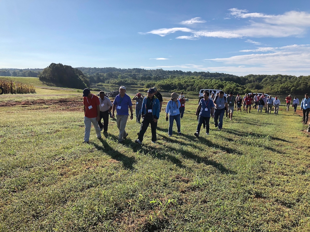 About 160 soybean scientists tour UGA's Iron Horse during the 2018 Soybean Breeders Tour.