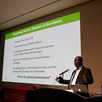 Eric Danquah, a plant breeder who founded the West Africa Centre from Crop Improvement at the University of Ghana explains the center's mission at the UGA College of Agricultural and Environmental Sciences International Agriculture Day celebration on April 17, 2019.