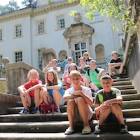 Georgia 4-H'ers take a break on the steps of the Swan House during 4-H Day at the Atlanta History Center.