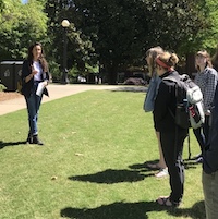 Kendall Busher, a CAES horticulture student at the UGA College of Agricultural and Environmental Sciences, leads a tour of the UGA Campus Arboretum, which is spread across campus. Busher created a web-based walking tour of the arboretum for the UGA Office of Sustainability.
