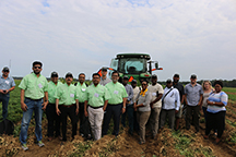 International visitors to the Georgia Peanut Tour pose on the Chase family farm near
Oglethorpe, Ga., in September 2019. The Feed the Future Peanut Innovation Lab at the University of Georgia has facilitated visits from international partners for several years. (Photo by Allison Floyd)