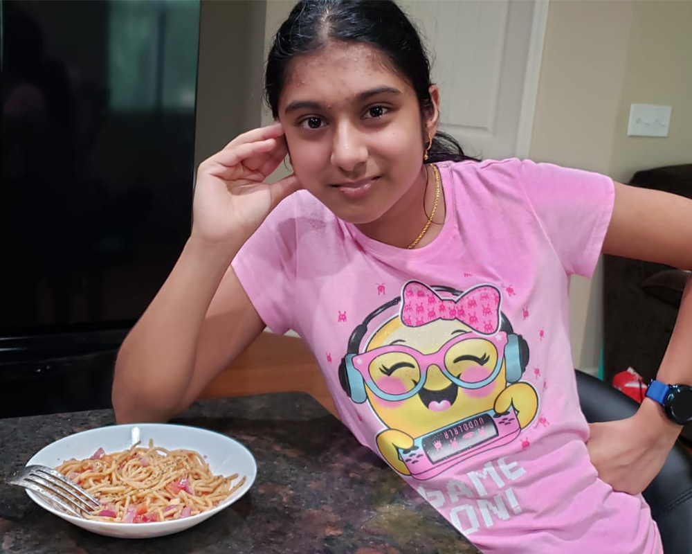 Georgia 4-H'er Malavika Balamurali displays the dish she cooked during a virtual session of "Adulting 101," a virtual youth development series for 4-H youth that teaches life skills.