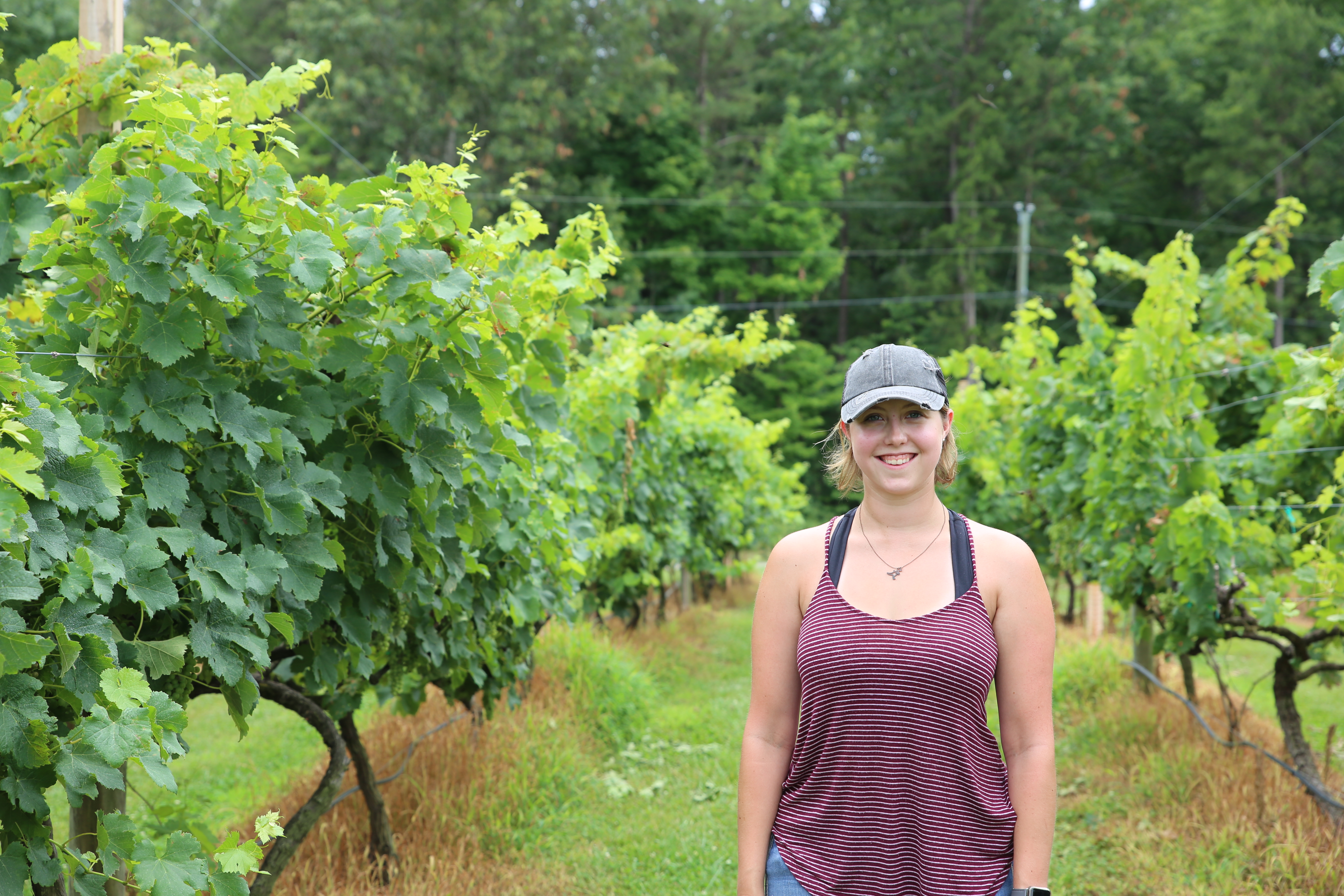 Ashleigh Lang stands among the vines at Engelheim Vineyard in Elijay, Georgia.