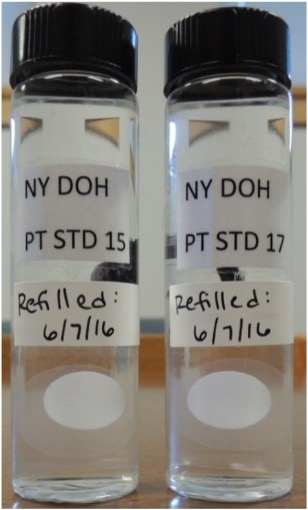 Water samples containing radon ready for testing using liquid scintillation counting. 