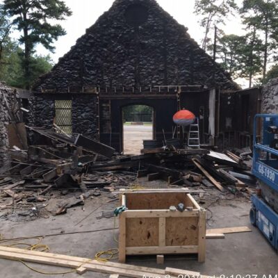 Only the original rock walls were left standing after the fire. 