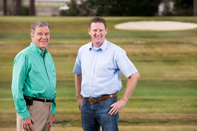 The success of the UGA turfgrass program is built on the legacy of retired UGA turfgrass breeder Wayne Hanna (left), who is well known for producing many popular turfgrasses. Brian Schwartz joined UGA's turfgrass program in 2008 and is continuing to develop better varieties for the future.