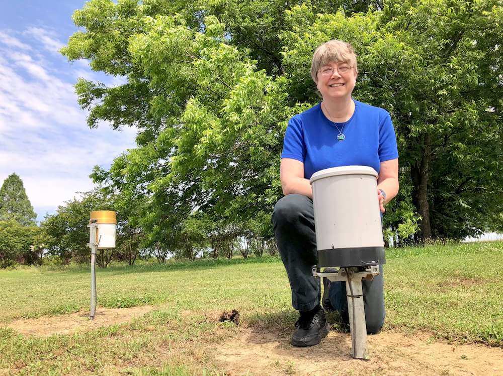 Pam Knox visits a UGA weather station on the Durham Horticulture Farm in Watkinsville, Georgia.