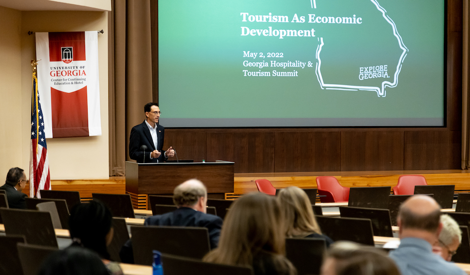 Mark Jaronski, deputy commissioner for tourism with the Georgia Department of Economic Development, delivers the keynote at the Inaugural Georgia Hospitality and Tourism Summit on May 2.