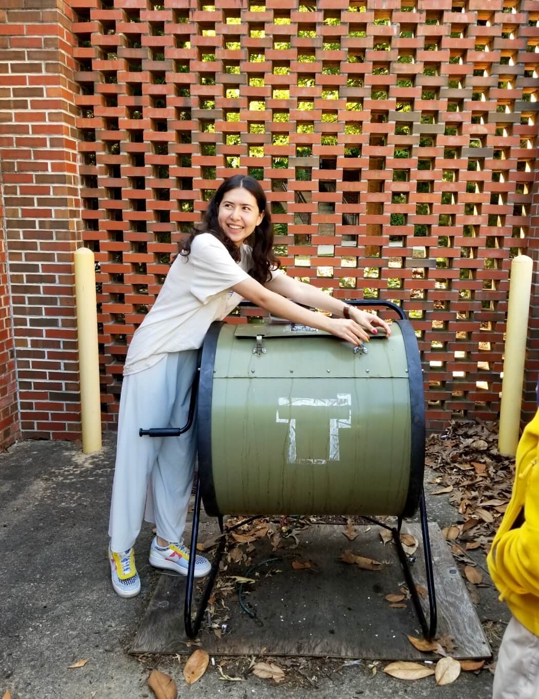 UGA student and Franklin Residential College sustainability chair Tiffanie Torrey showed off the compost bin used by students at the dorm.