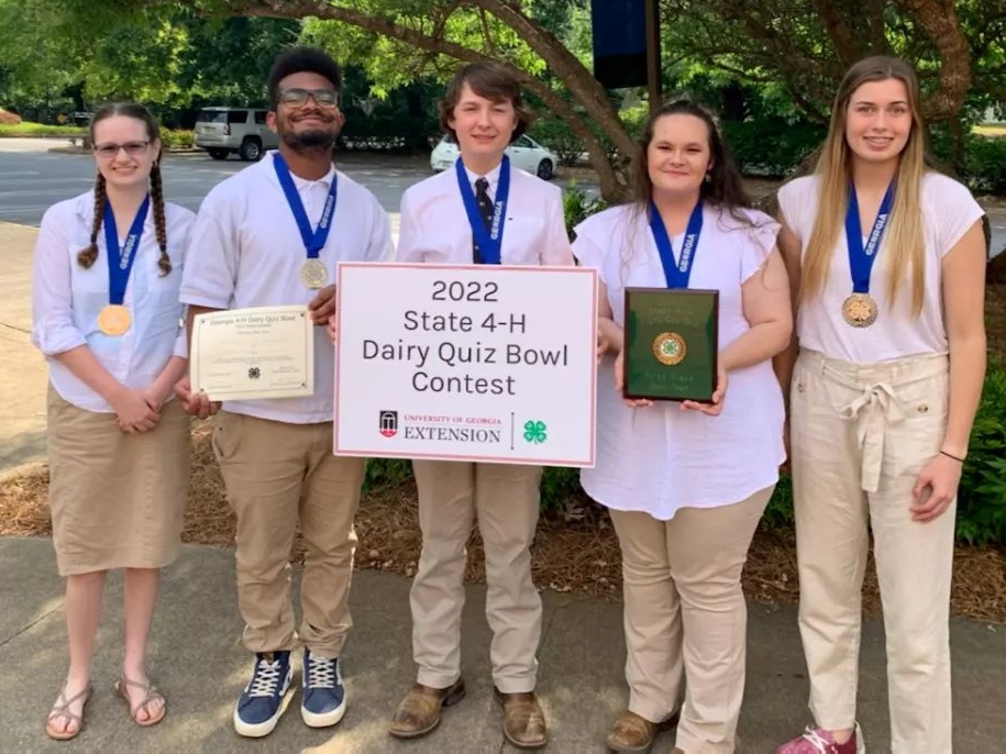 Coming in first place in the Georgia 4-H State Dairy Quiz Bowl, the Burke County senior team includes members Emmaline Cunningham, Tony Gray, Abby Joyner, Susanna Murray and Holt Sapp, who were coached by 4-H Extension Agent Meridith Meckel.