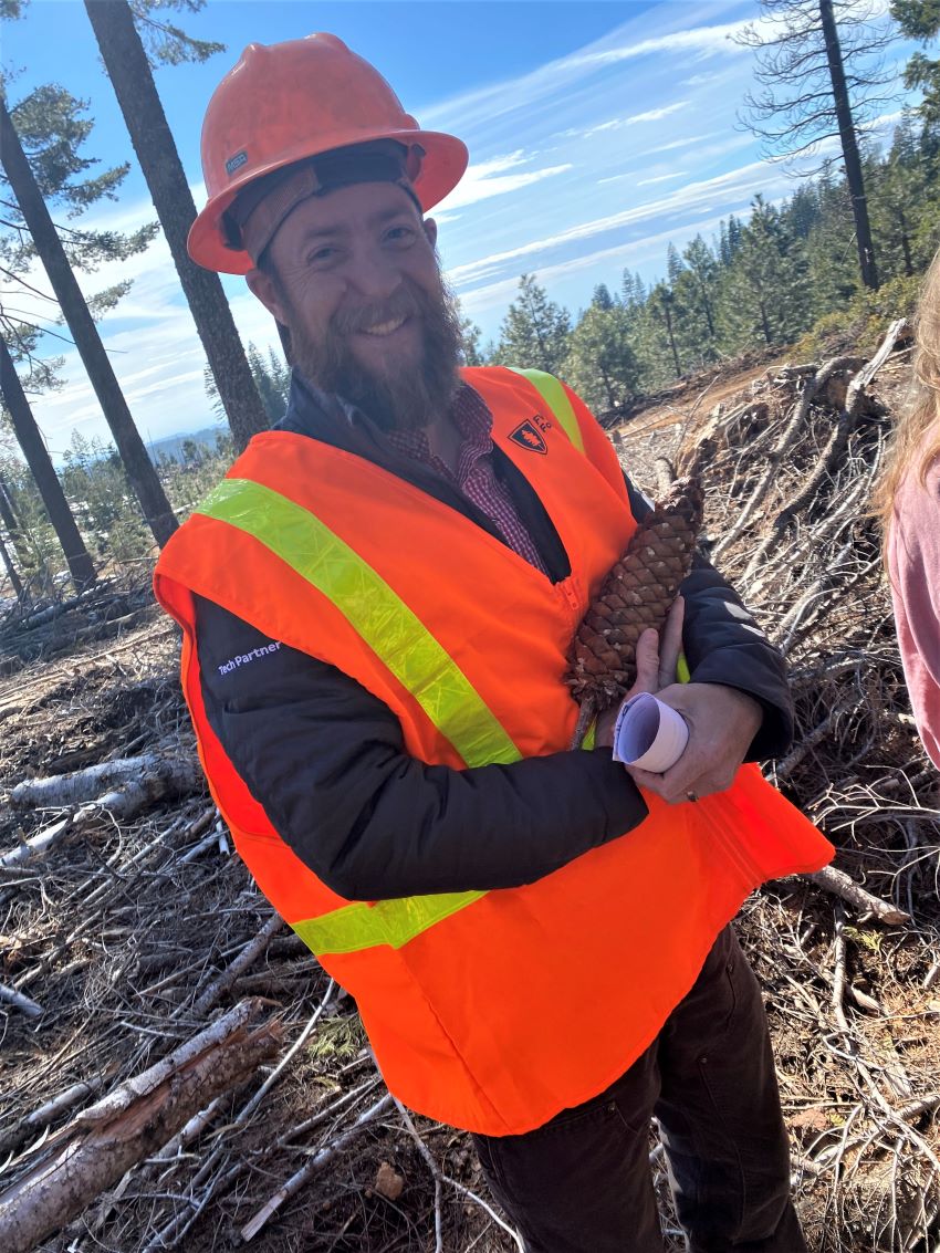 Dusty Engel, AGL ’21, on Mt. Shasta at the FWS Forestry logging operation site in Northern California