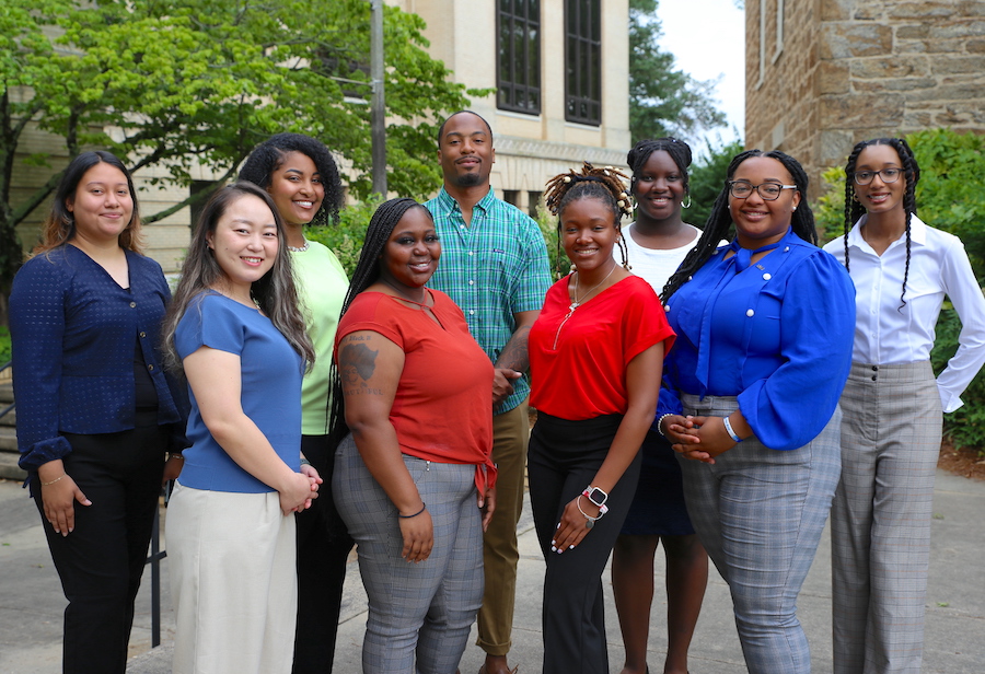 As the inaugural class of Rising Scholars, ten Fort Valley State University students have spent the summer on UGA's Athens campus conducting research in the College of Agricultural and Environmental Sciences. The students stand in front of Conner Hall on UGA's Athens campus.