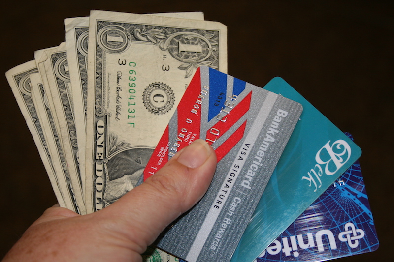 U.S. currency and credit cards.