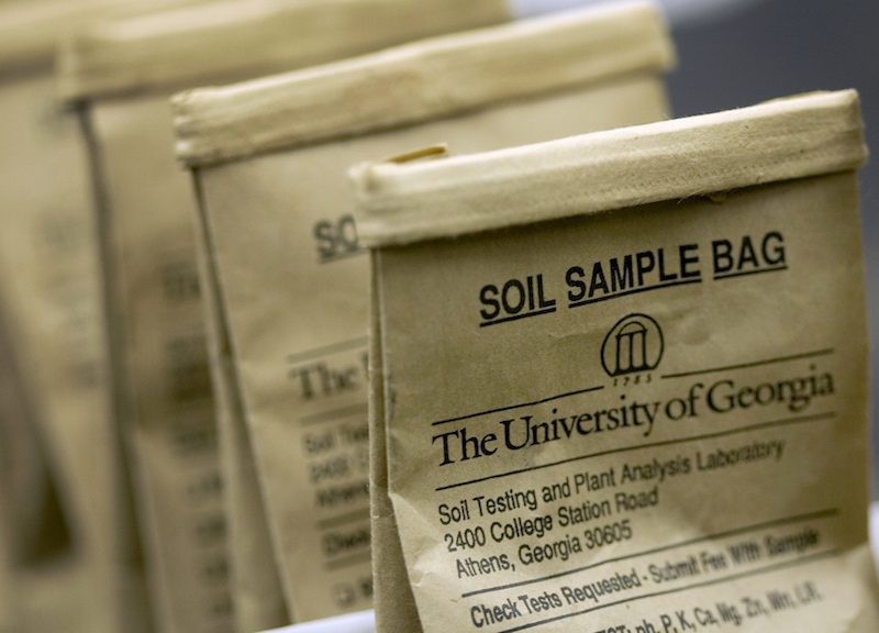 Soil sample testing bag with University of Georgia logo