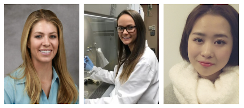 Collage of the three graduate students who worked on the study in the West Lab.