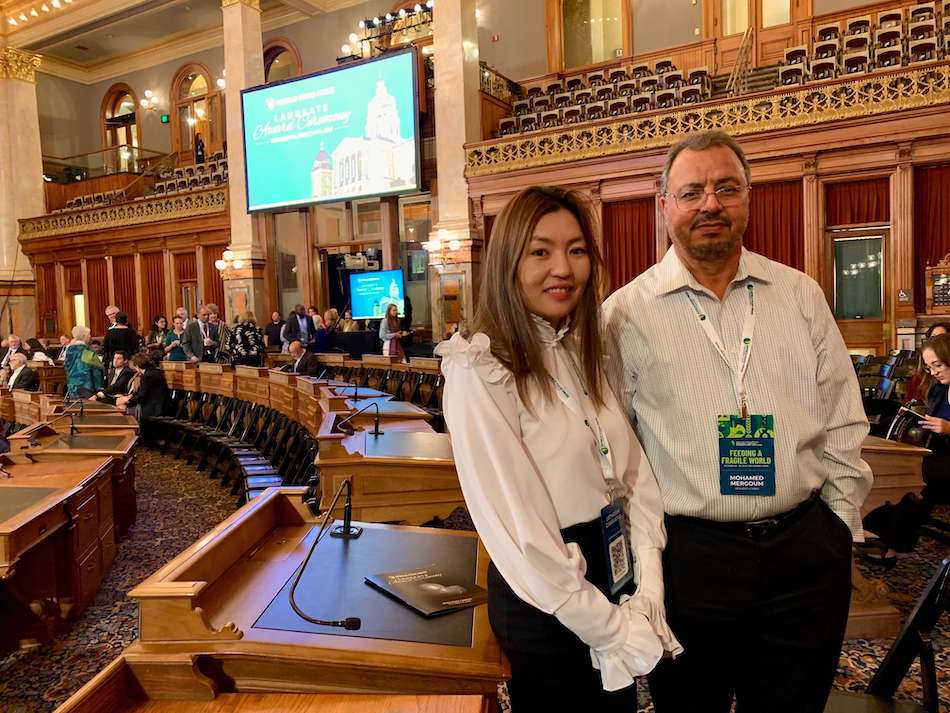 Urtnasan "Uugii" Ganbaatar and Mohamed Mergoum at the Norman E. Borlaug International Symposium.