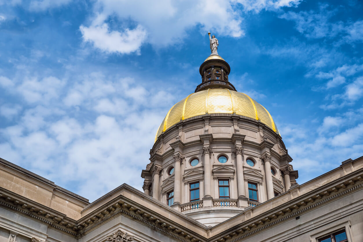 From below, the gold dome of the Georgia Capitol in Atlanta