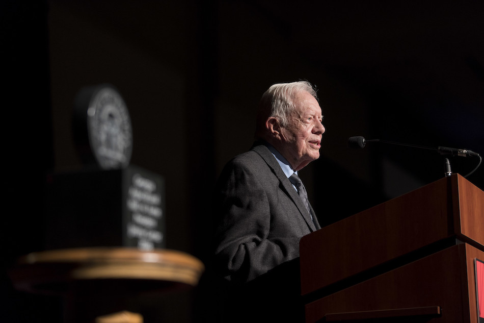 Former President Jimmy Carter speaks at his induction into the Georgia Agricultural Hall of Fame in November 2018. (Photo by Andrew Davis Tucker/UGA)