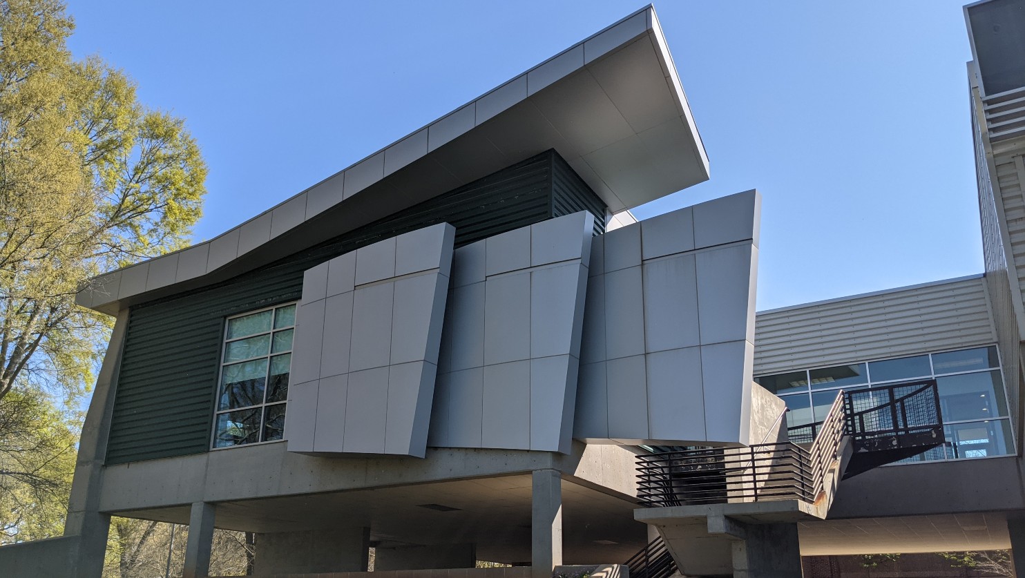 The Melton Building, a gray, angular modern building at UGA-Griffin