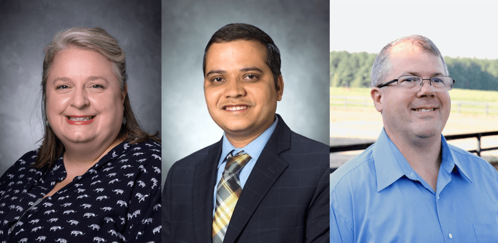 Headshots of Faith Critzer, Abhinav Mishra, and Todd Callaway side by side