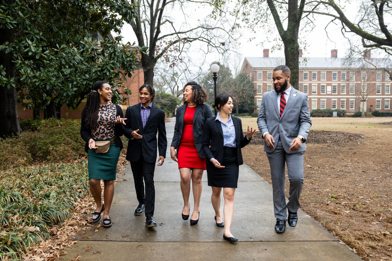 Kimata Thomas, Nicholas Myers, Jamye Thigpen, Rosalba Mazzotta, and Eric Okanume (from left to right) make up the advisory board for the Peach State Louis Stokes Alliance for Minority Participation. Since its launch in 2006, some 1,300 STEM students of color at the University of Georgia have benefited from the program. (Photo by Chamberlain Smith/UGA)