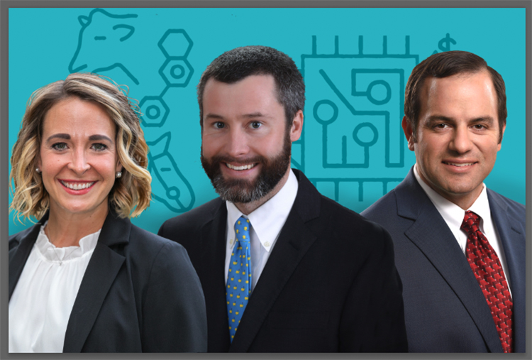 A composite image of three young professionals dressed in business attire.