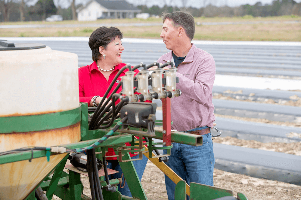 Associate Dean for Extension Laura Perry Johnson and CAES Professor Stanley Culpepper at Ponder Farm in Tifton, Georgia. (Photo by Dorothy Kozlowski)