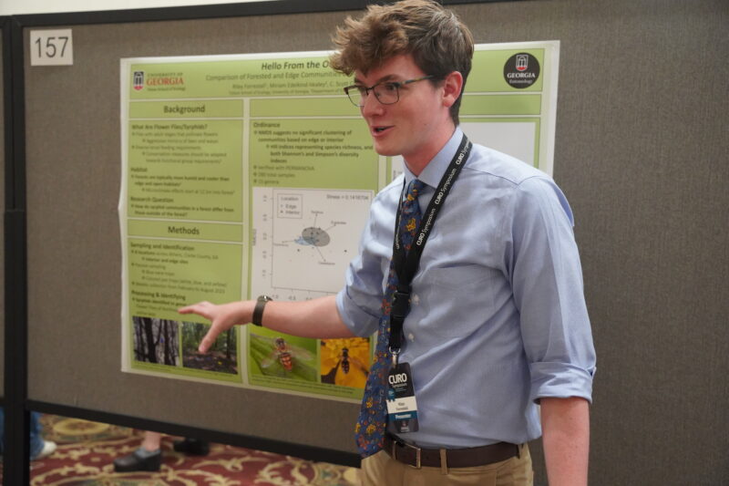 Riley Forrestall is a third-year student studying ecology and plant biology. For his second year presenting at CURO, Forrestall focused on the role of hover flies in pollinator communities.